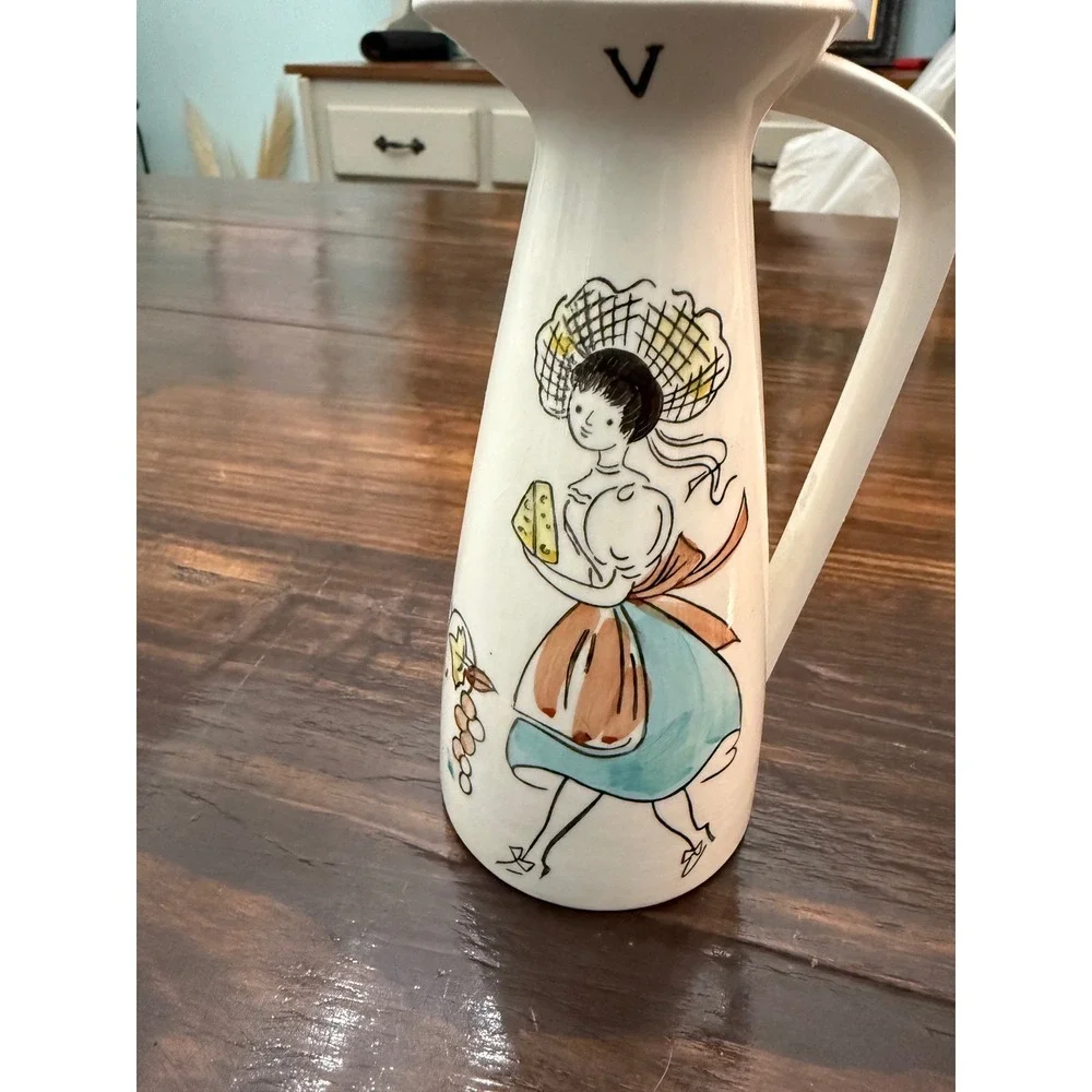 Vintage Ucagco Ceramics Japan Vinegar Cruet Stopper Hand Painted MCM Woman